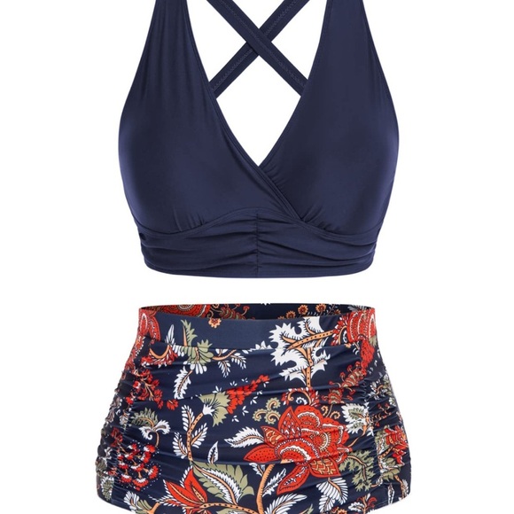 Floral Print Bikini Set - Navy and Multicolor - Picture 8 of 9